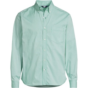 Lands’ End Men’s Wrinkle Resistant Dress Shirt | Stretch Twill, Buttondown Collar, Moisture-Wicking, Business Casual, Travel, Big and Tall Sizes(Simply Green/Blue Micro Plaid)