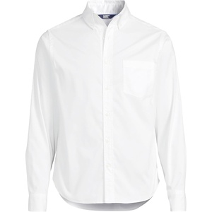 Lands’ End Men’s Wrinkle Resistant Dress Shirt | Stretch Twill, Buttondown Collar, Moisture-Wicking, Business Casual, Travel, Big and Tall Sizes(White)