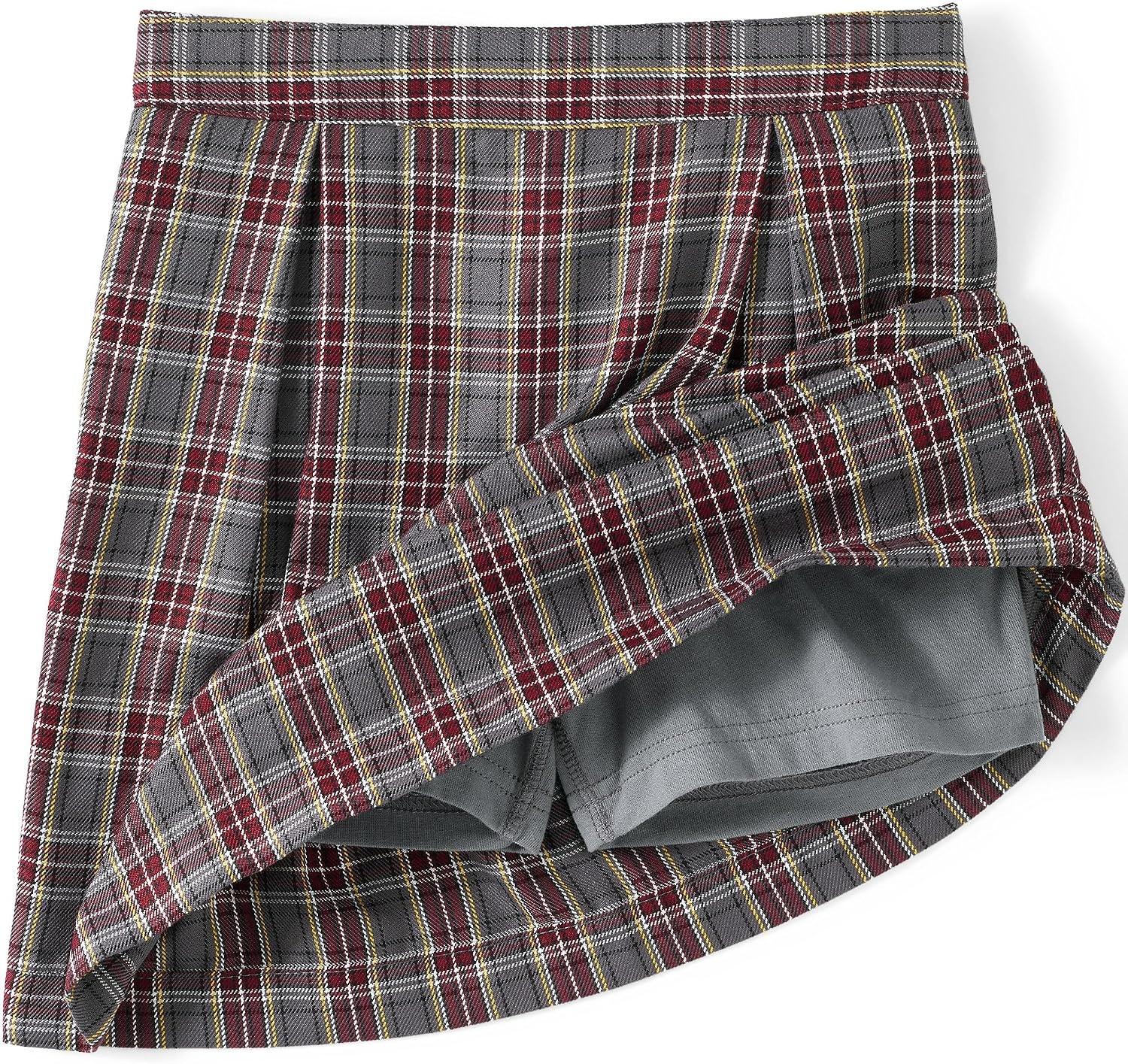 image:imageSchool Uniform Girls Plaid Skort Top of KneeGray HeatherMaroon Plaid