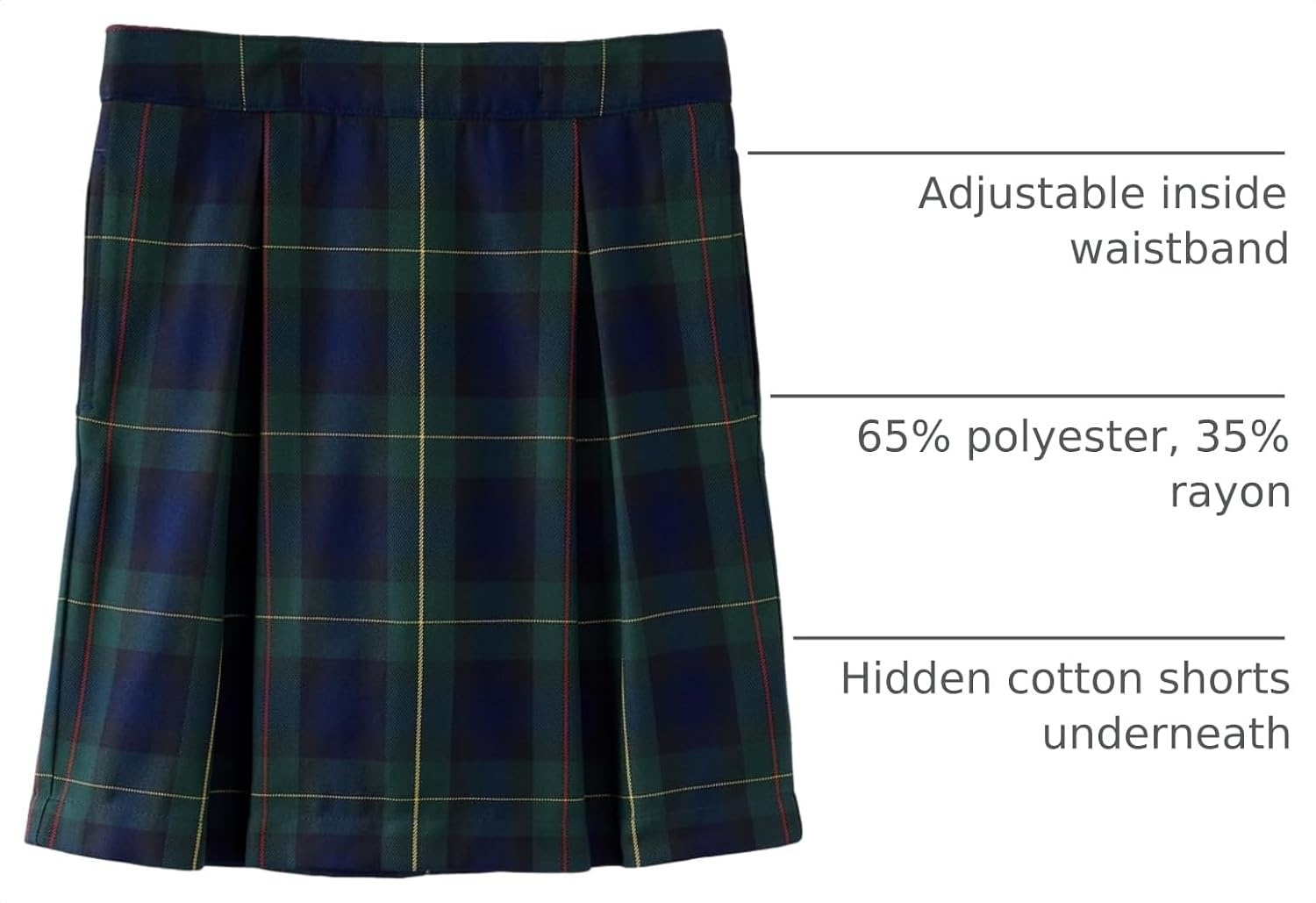 image:imageSchool Uniform Girls Plaid Skort Top of KneeHunterClassic Navy Plaid