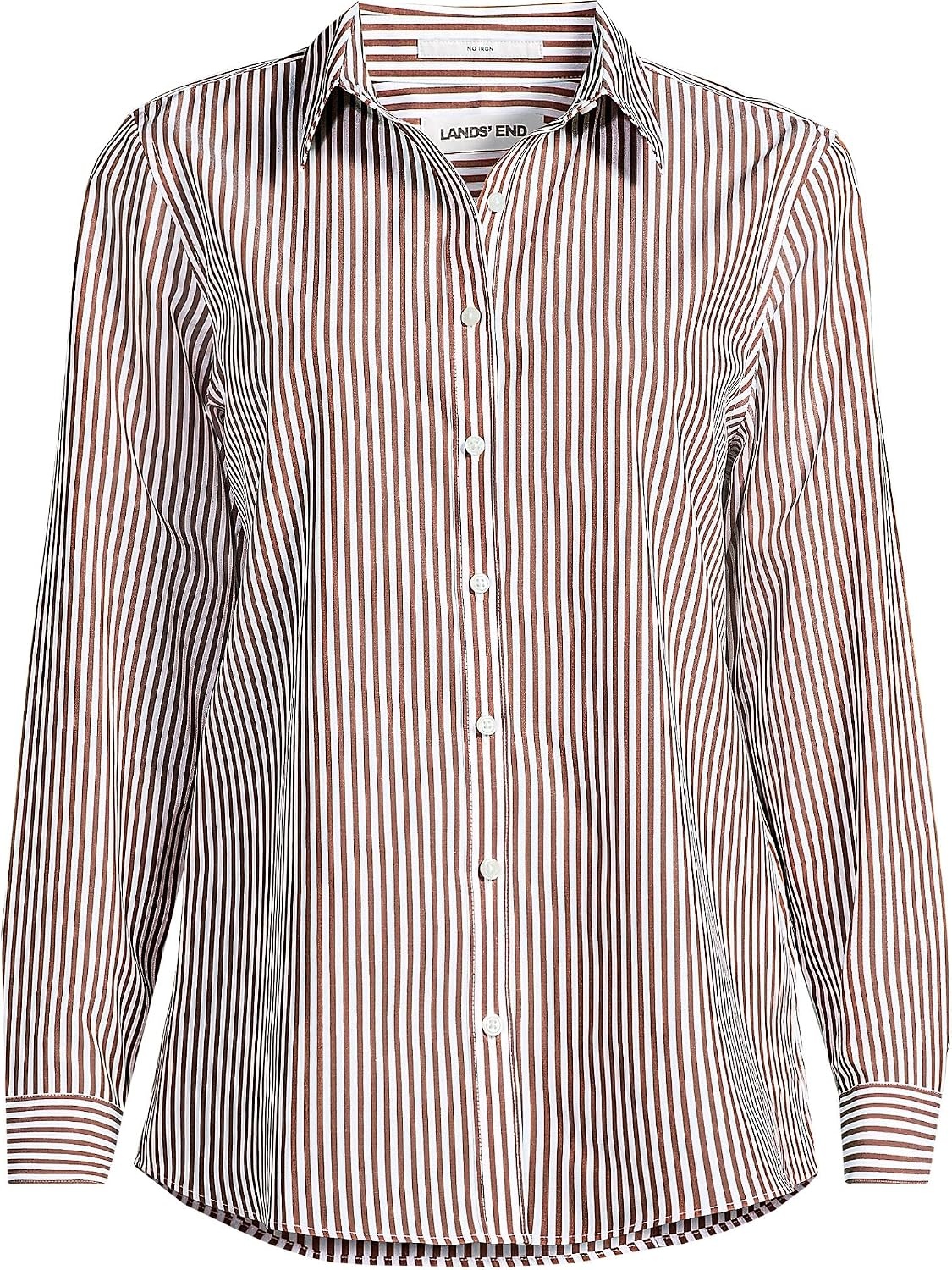 image:imageLands End Womens Pinwale Cord Long Sleeve ShirtWhiteRich Ginger Brown Stripe