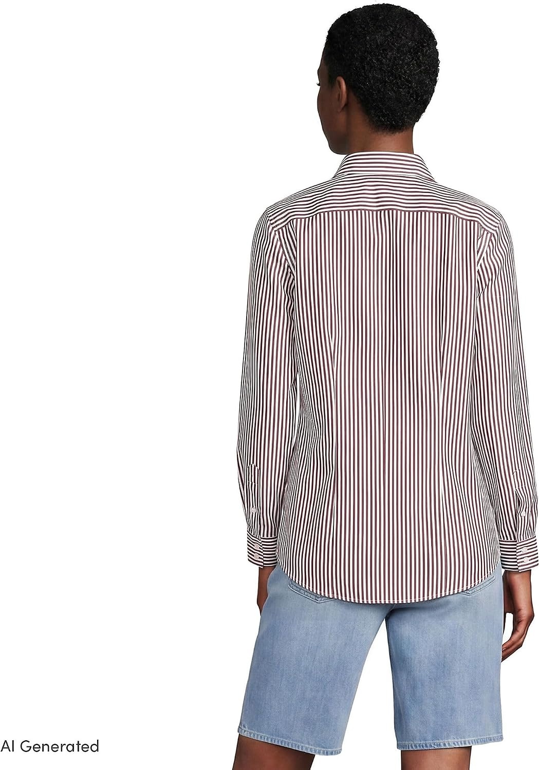 image:imageLands End Womens Pinwale Cord Long Sleeve ShirtWhiteRich Ginger Brown Stripe