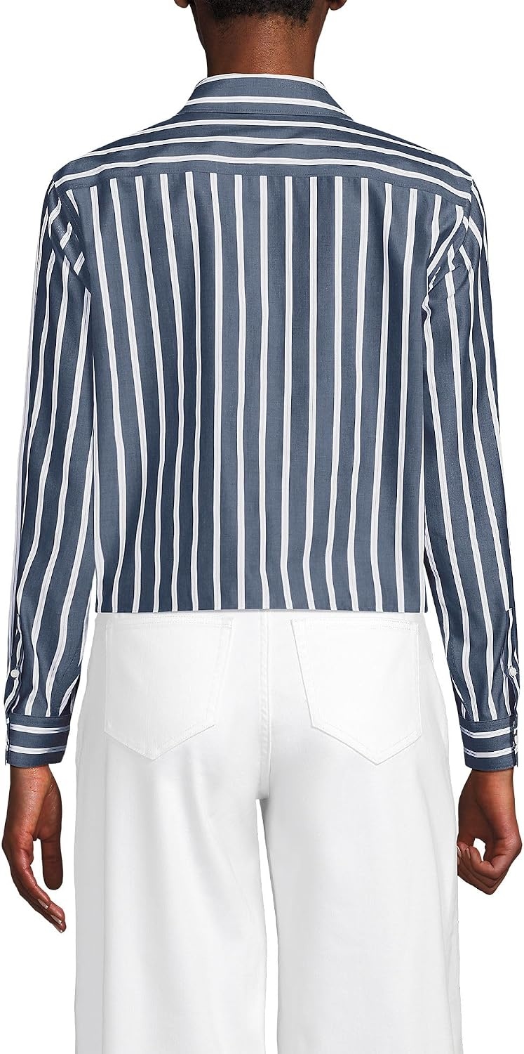 image:imageWomens No Iron Boxy Cropped ShirtNavyWhite Dual Stripe
