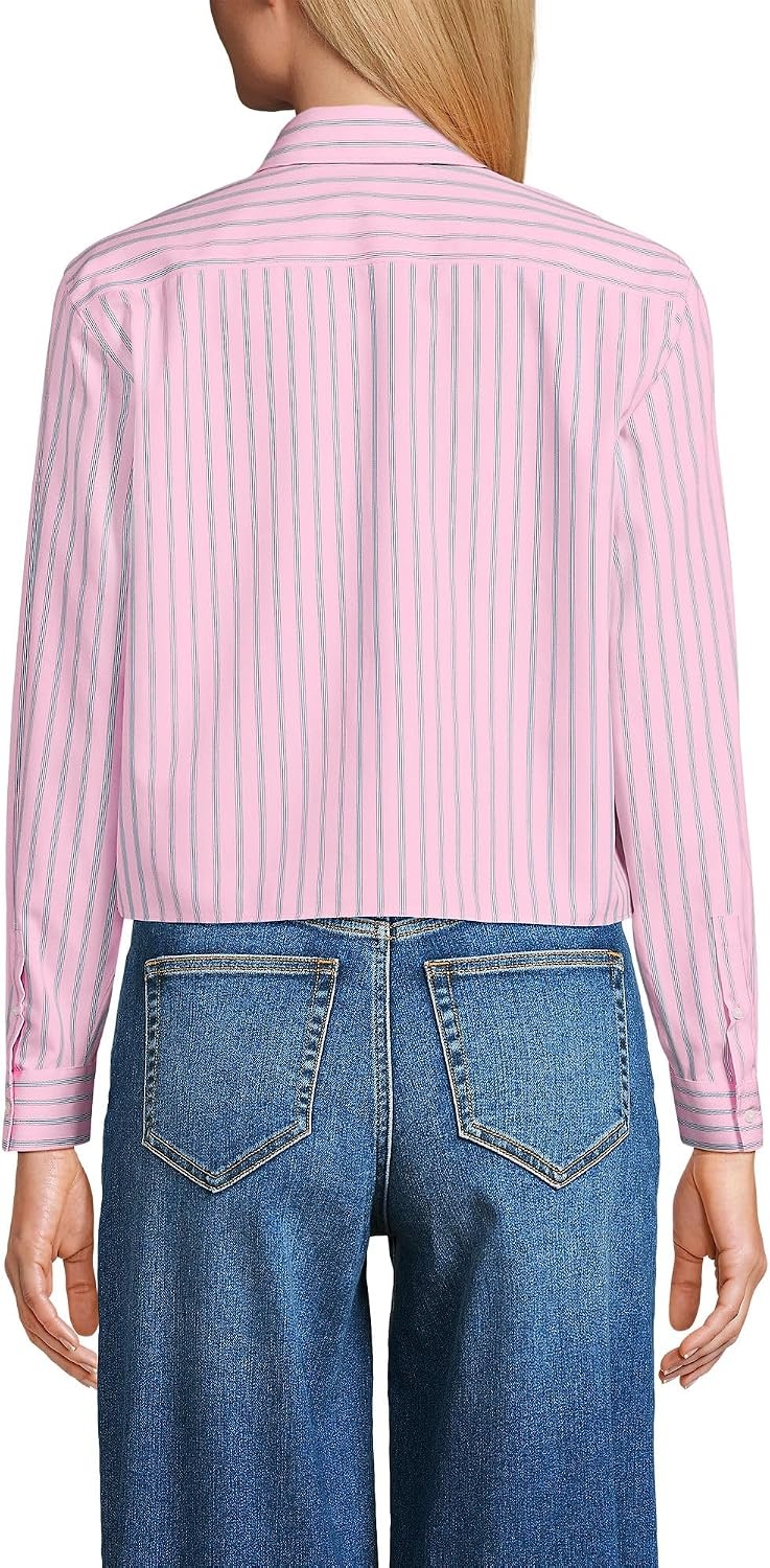 image:imageWomens No Iron Boxy Cropped ShirtSeaside PinkNavy Stripe