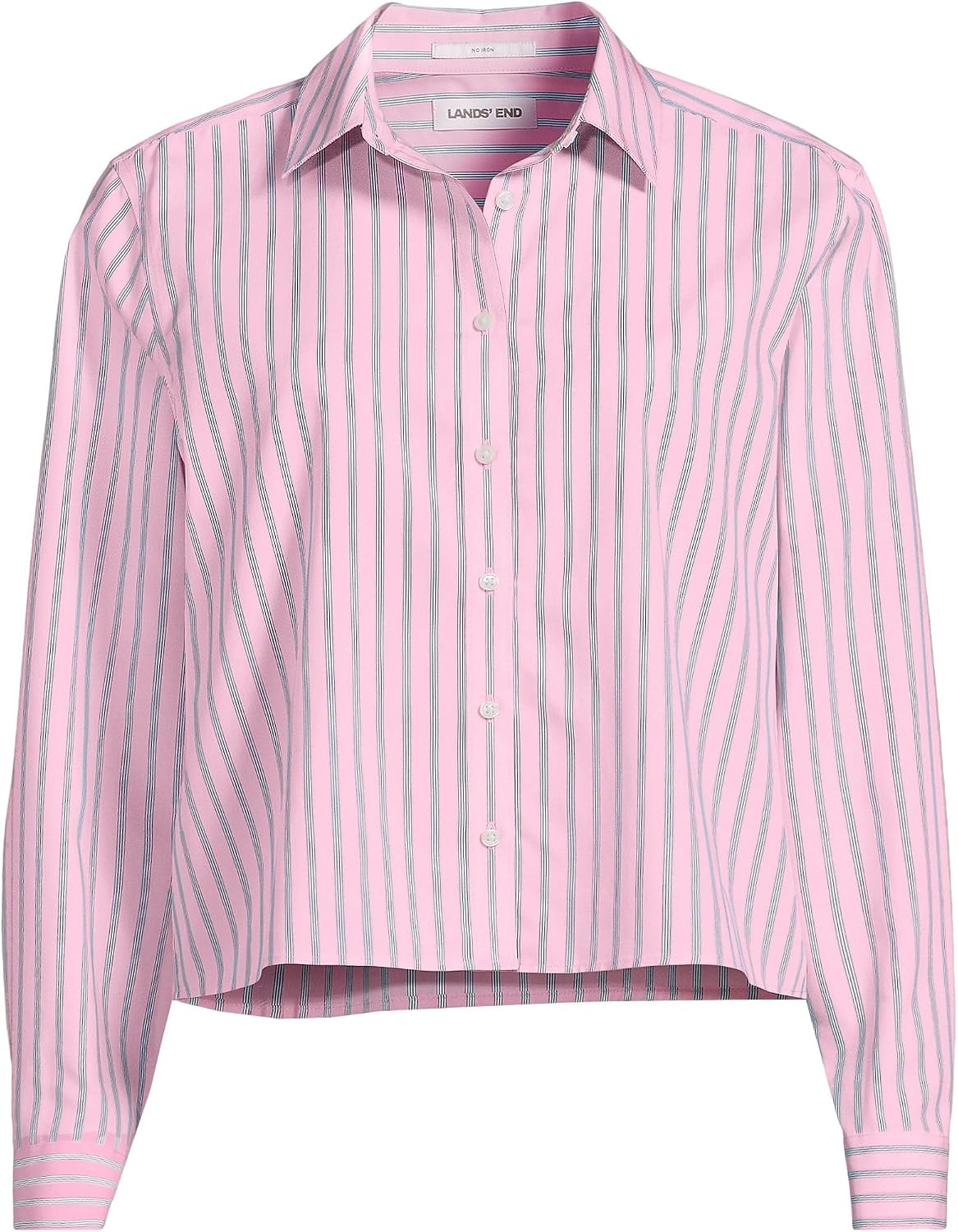 image:imageWomens No Iron Boxy Cropped ShirtSeaside PinkNavy Stripe