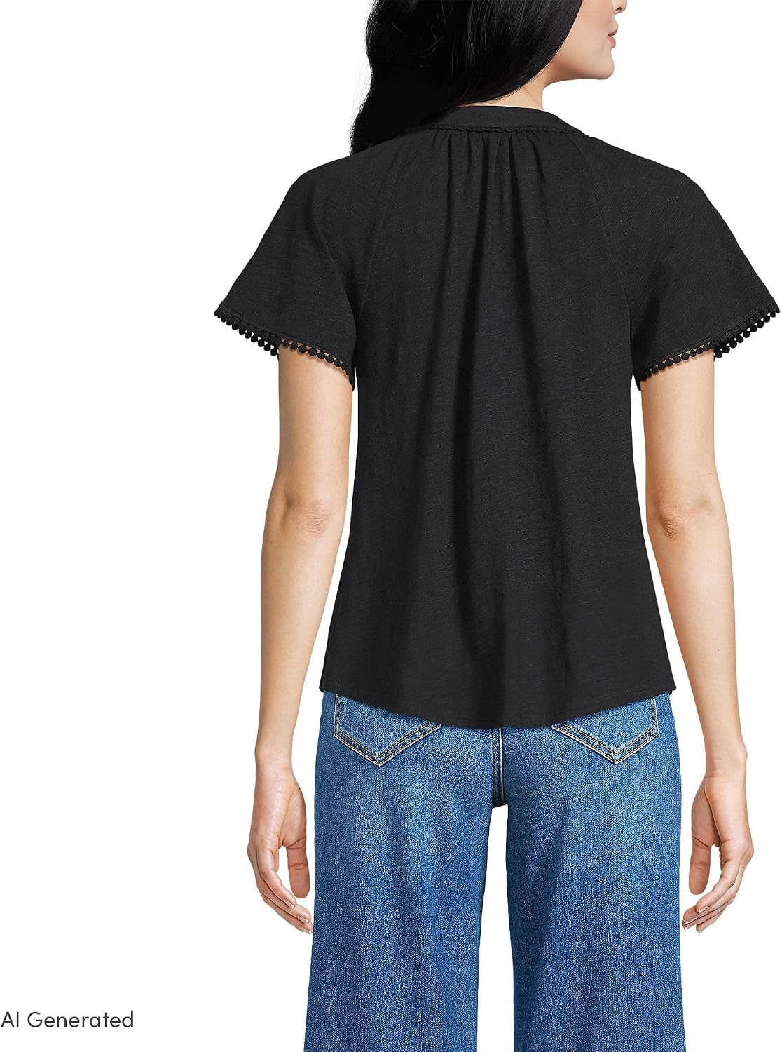 image:imageWomens Slub Short Sleeve Notch Neck TopBlack