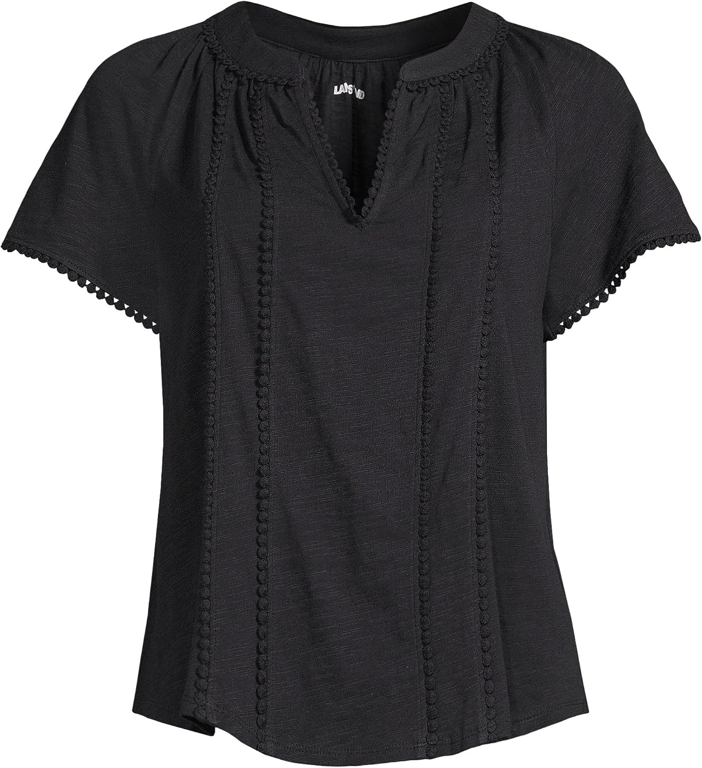 image:imageWomens Slub Short Sleeve Notch Neck TopBlack
