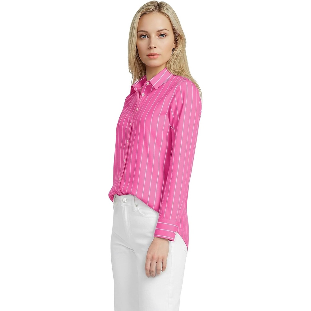 image:imageLands End Womens Pinwale Cord Long Sleeve ShirtApple BlossomWhite Stripe