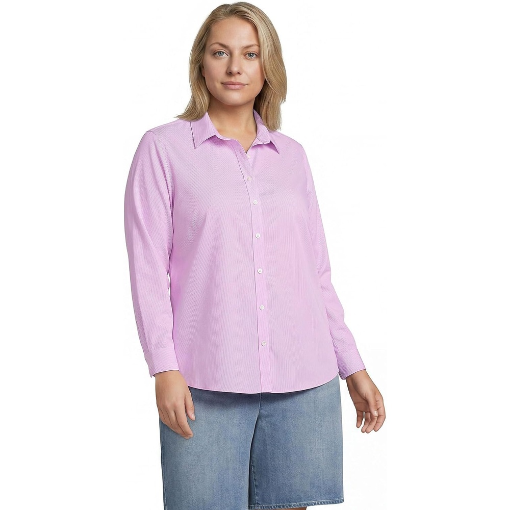 image:imageLands End Womens Pinwale Cord Long Sleeve ShirtAster PinkWhite Micro Stripe