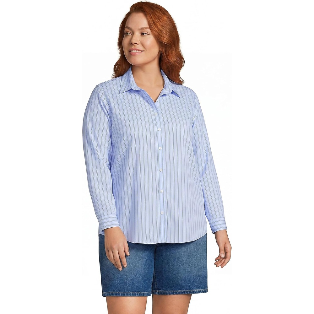 image:imageLands End Womens Pinwale Cord Long Sleeve ShirtSoft Sky Blue Stripe