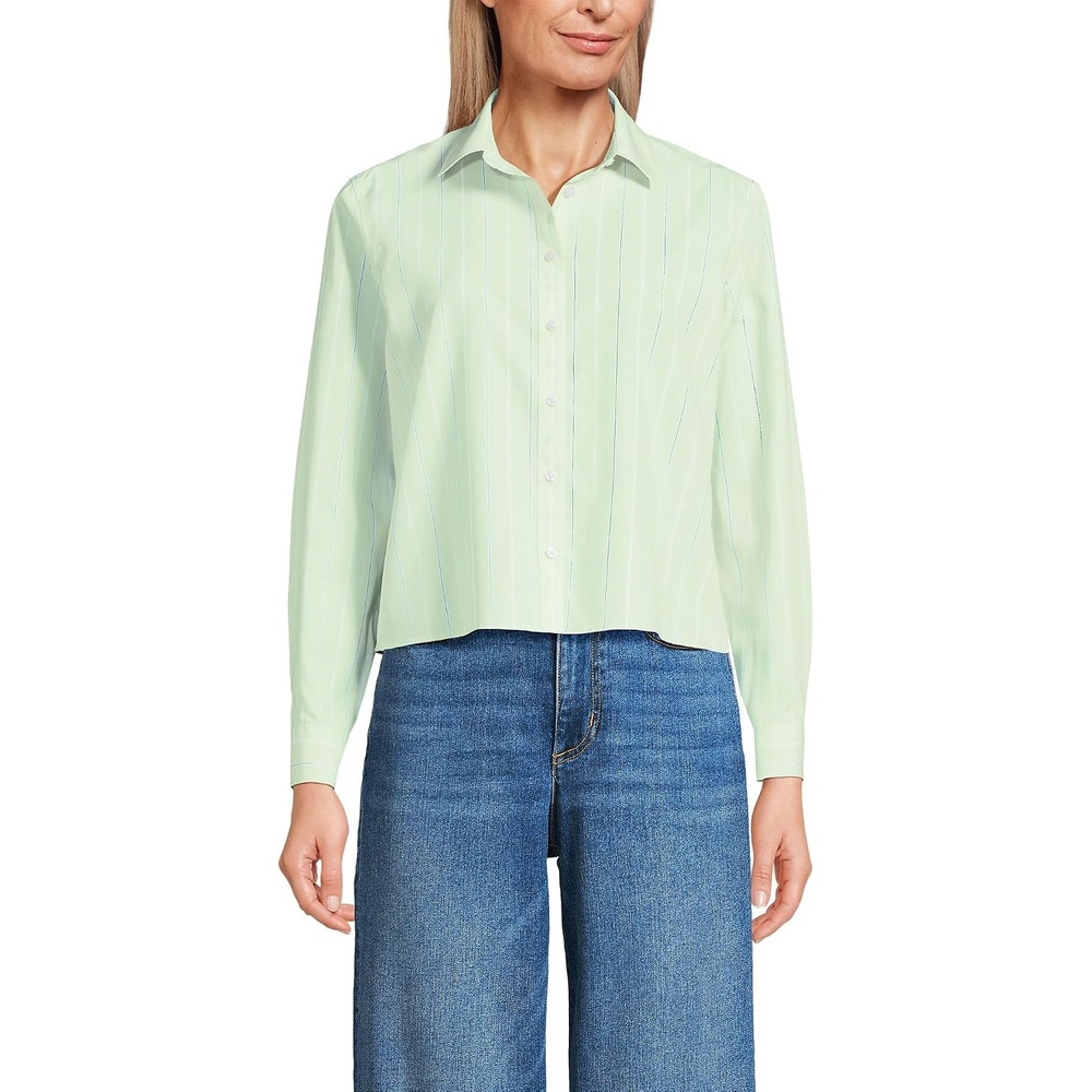 image:imageWomens No Iron Boxy Cropped ShirtIcy Mint Green Narrow Stripe
