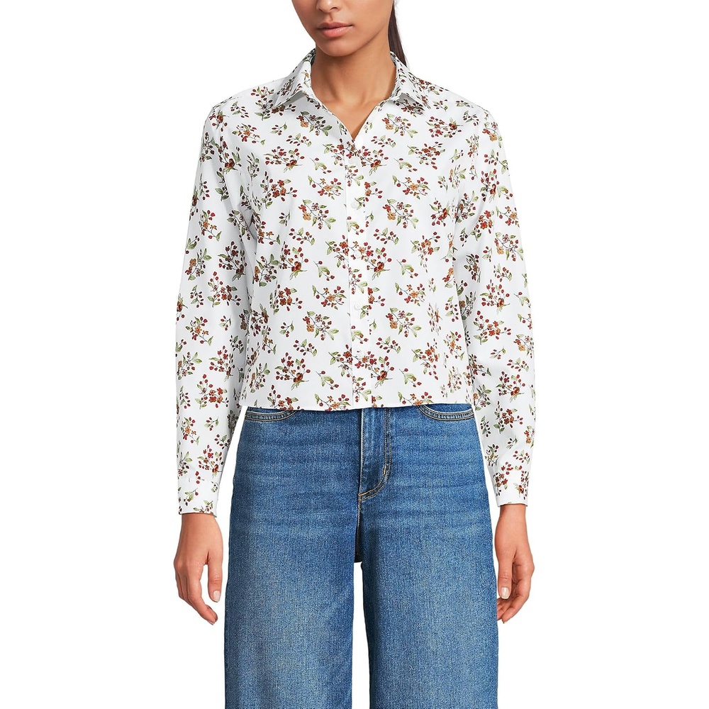 image:imageWomens No Iron Boxy Cropped ShirtWhite Meadow Floral