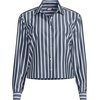 Women’s No Iron Boxy Cropped Shirt(Navy/White Dual Stripe)