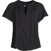 Women’s Slub Short Sleeve Notch Neck Top(Black)