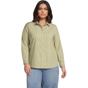 Lands’ End Women’s Pinwale Cord Long Sleeve Shirt(Chartreuse Thin Stripe)