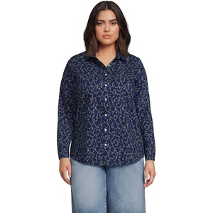 Lands’ End Women’s Pinwale Cord Long Sleeve Shirt(Deep Sea Multi Floral Vine)