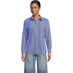 Lands’ End Women’s Pinwale Cord Long Sleeve Shirt(Sapphire Gem Thin Stripes)