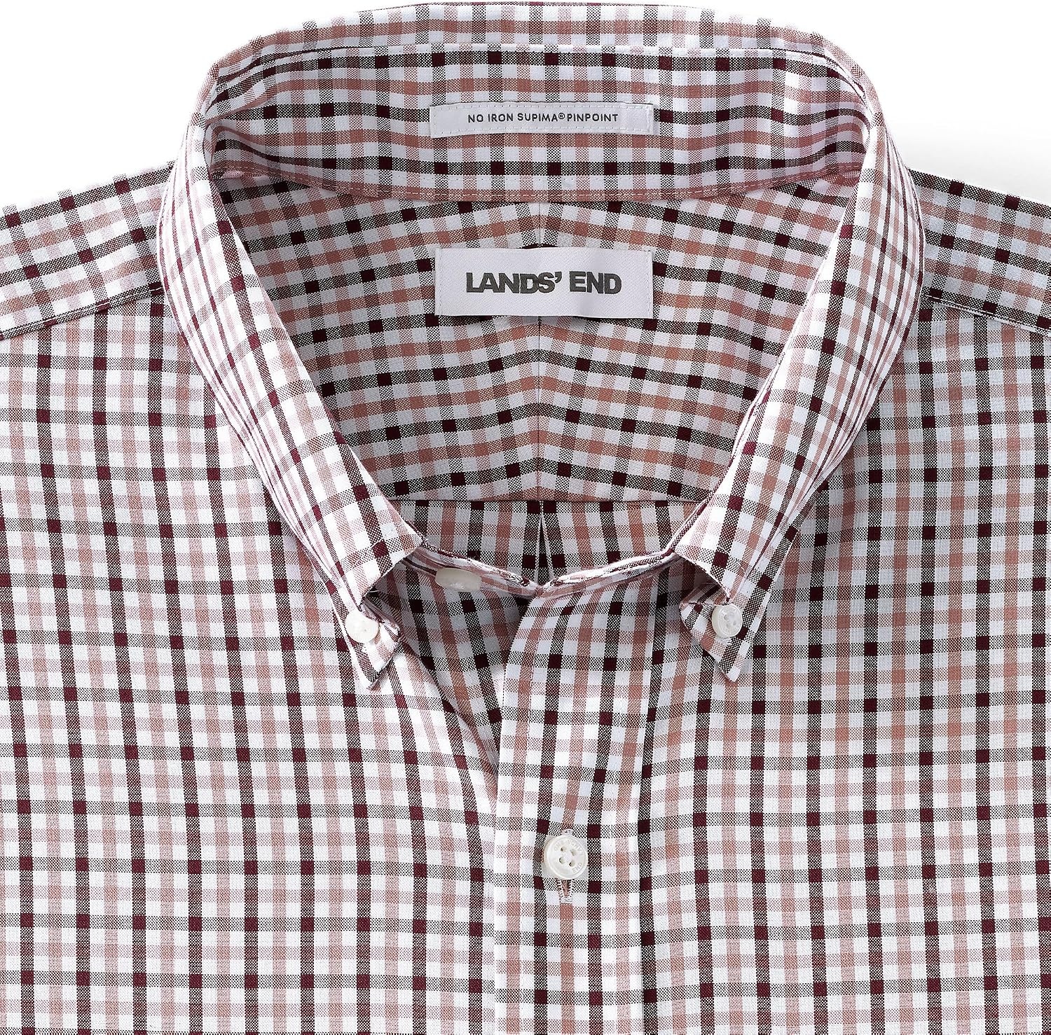 image:imageLands End Mens Traditional Fit Solid No Iron AmericanGrown Supima Pinpoint Buttondown Collar Dress ShirtBurgundyMauve Multi Check
