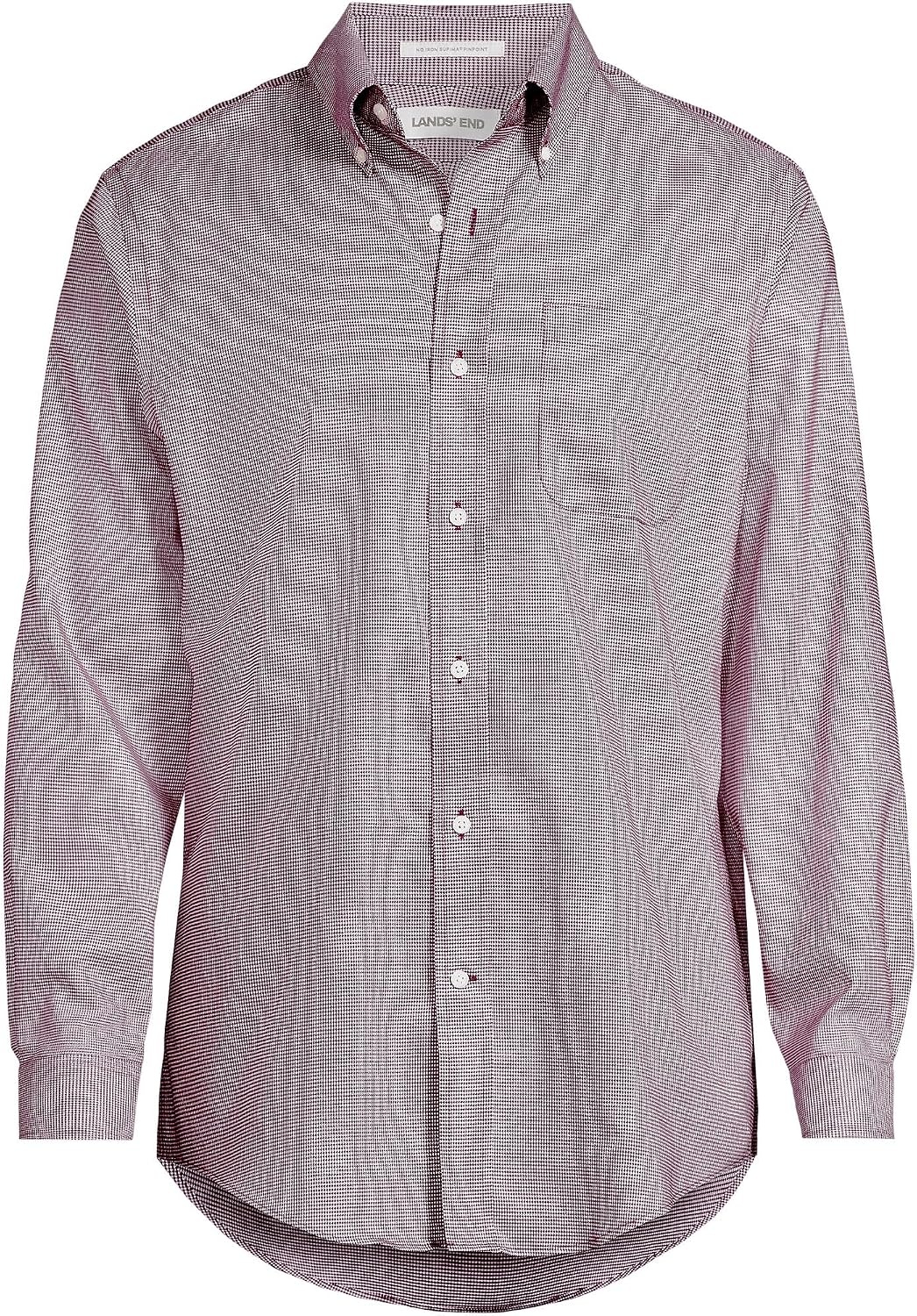 image:imageLands End Mens Traditional Fit Solid No Iron AmericanGrown Supima Pinpoint Buttondown Collar Dress ShirtRich BurgundyWhite Puppytooth