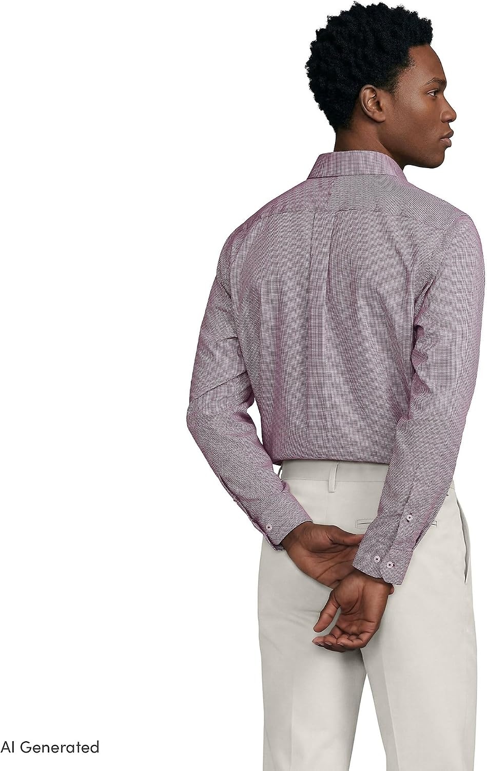 image:imageLands End Mens Traditional Fit Solid No Iron AmericanGrown Supima Pinpoint Buttondown Collar Dress ShirtRich BurgundyWhite Puppytooth