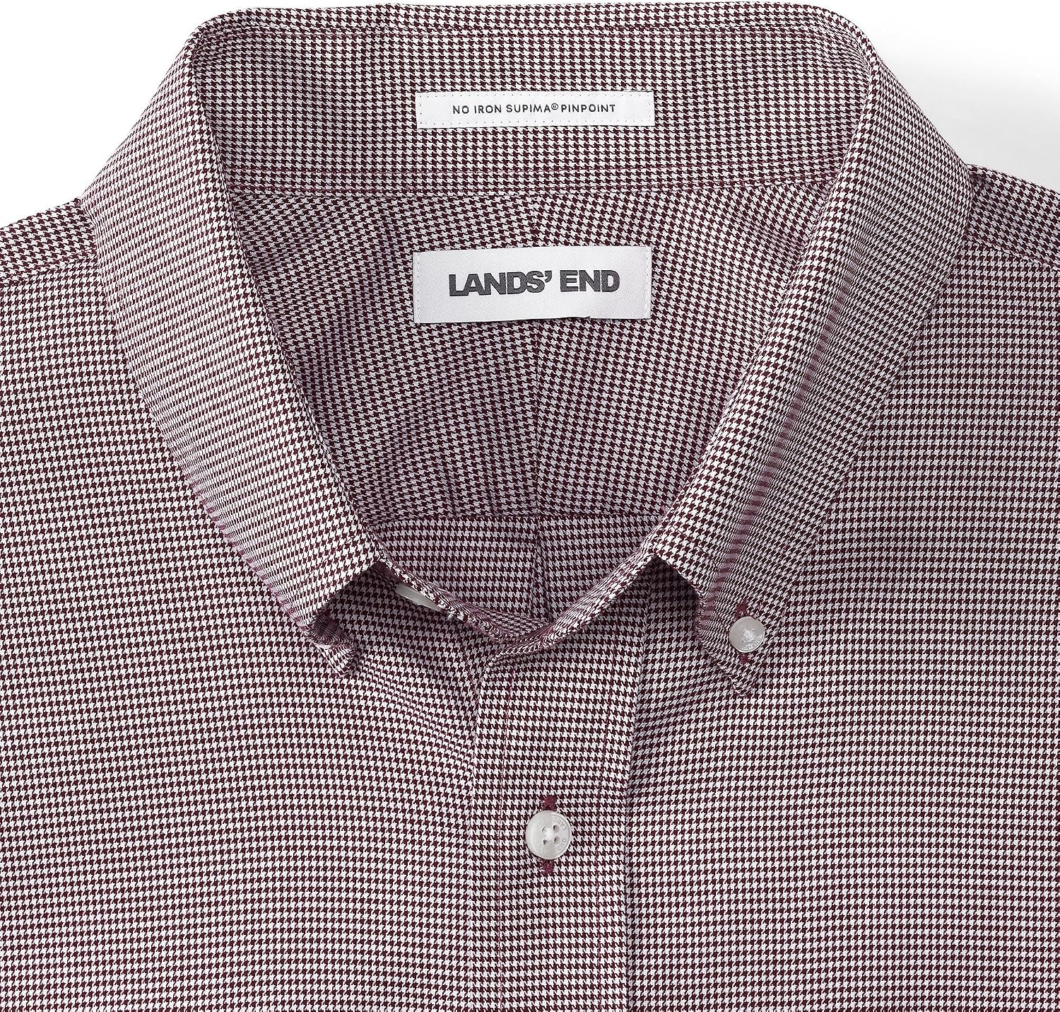 image:imageLands End Mens Traditional Fit Solid No Iron AmericanGrown Supima Pinpoint Buttondown Collar Dress ShirtRich BurgundyWhite Puppytooth
