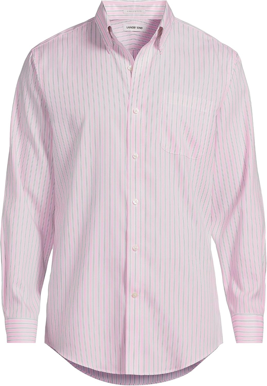 image:imageLands End Mens Traditional Fit Solid No Iron AmericanGrown Supima Pinpoint Buttondown Collar Dress ShirtRoseVintage Steel Stripe