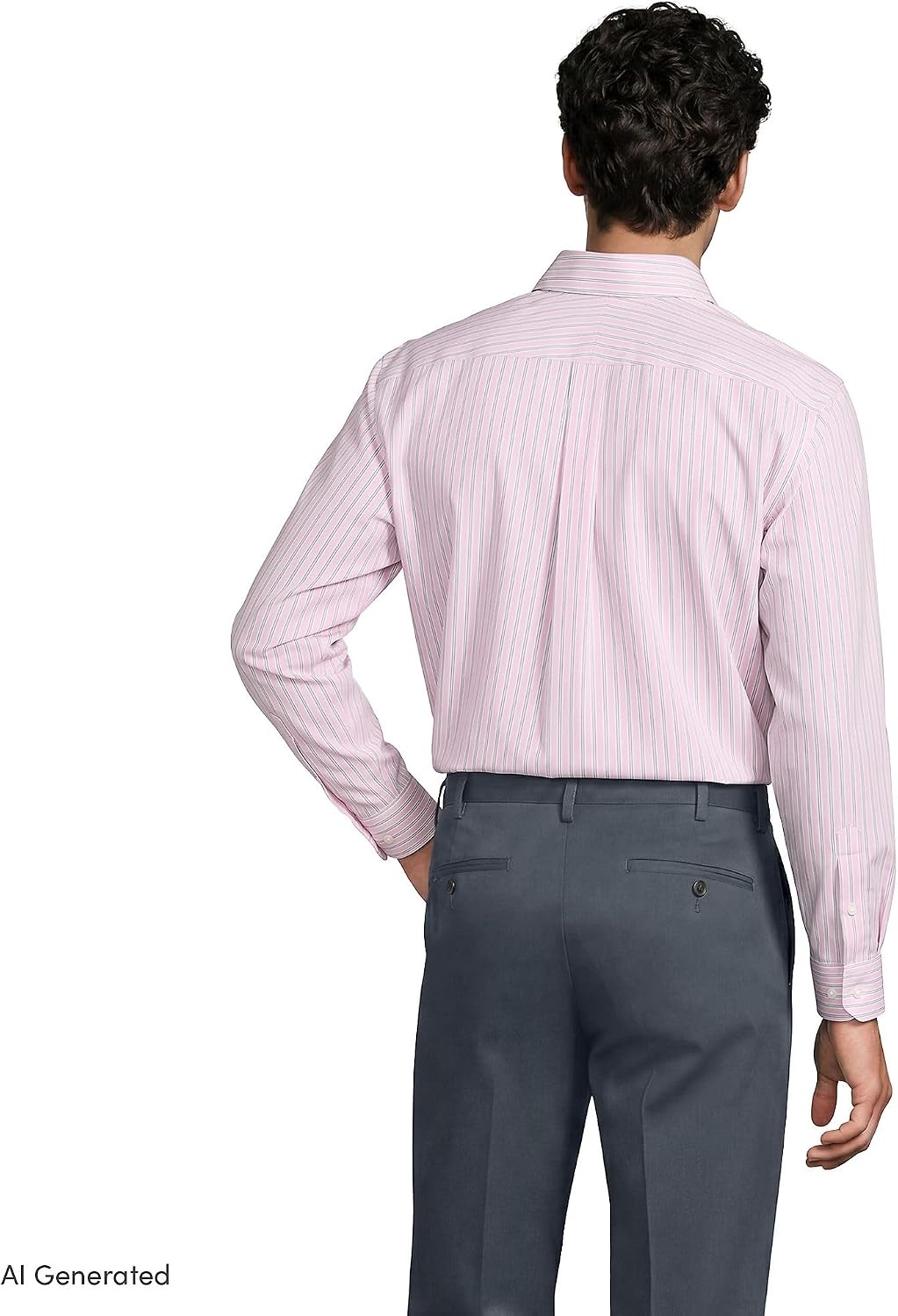 image:imageLands End Mens Traditional Fit Solid No Iron AmericanGrown Supima Pinpoint Buttondown Collar Dress ShirtRoseVintage Steel Stripe