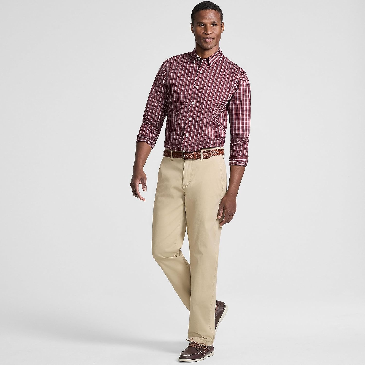 image:imageLands End Mens Wrinkle Resistant Dress ShirtBurgundyCoffeeTaupe Plaid
