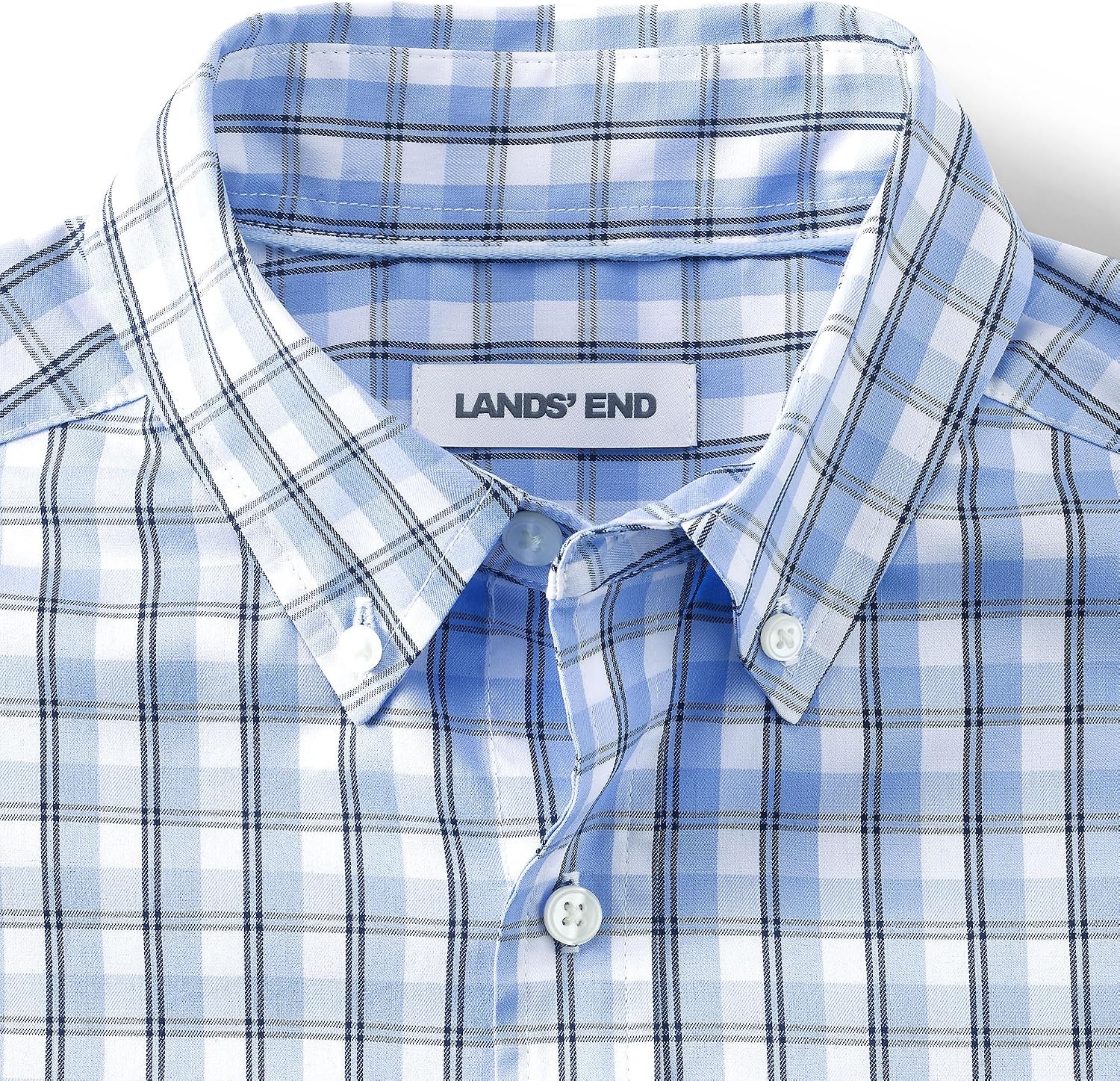 image:imageLands End Mens Wrinkle Resistant Dress ShirtRadiant NavyClear Blue Plaid