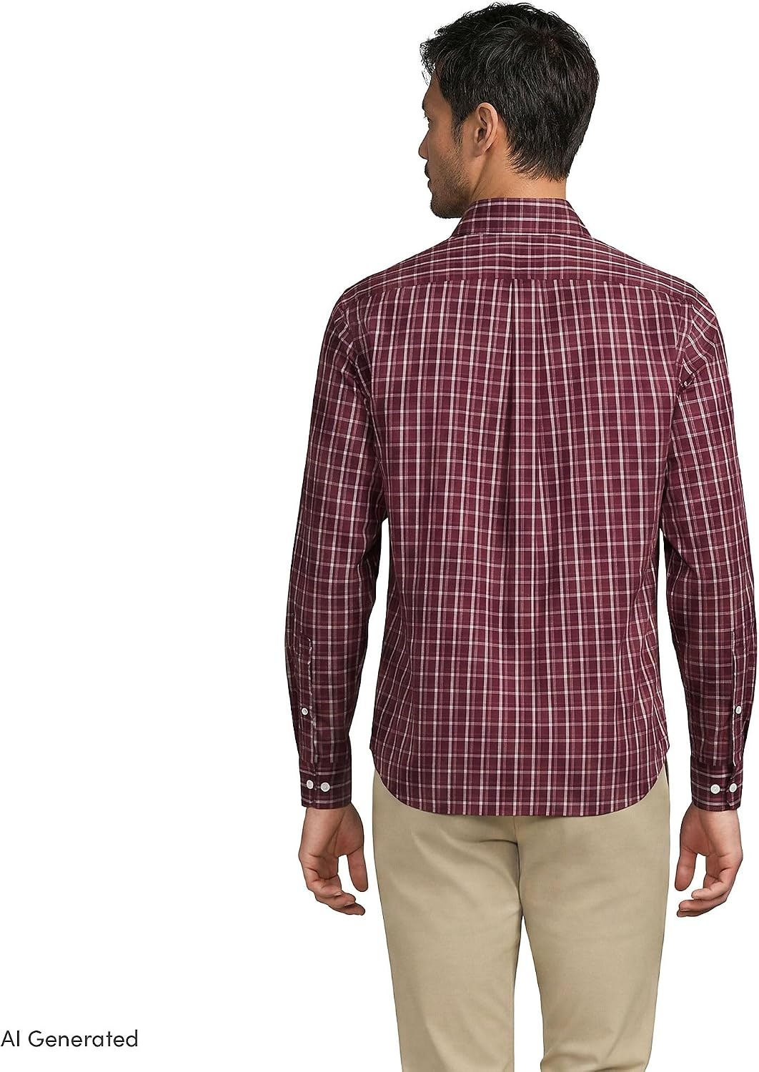 image:imageMens Traditional Fit Long Sleeve Travel Kit ShirtBurgundyCoffeeTaupe Plaid