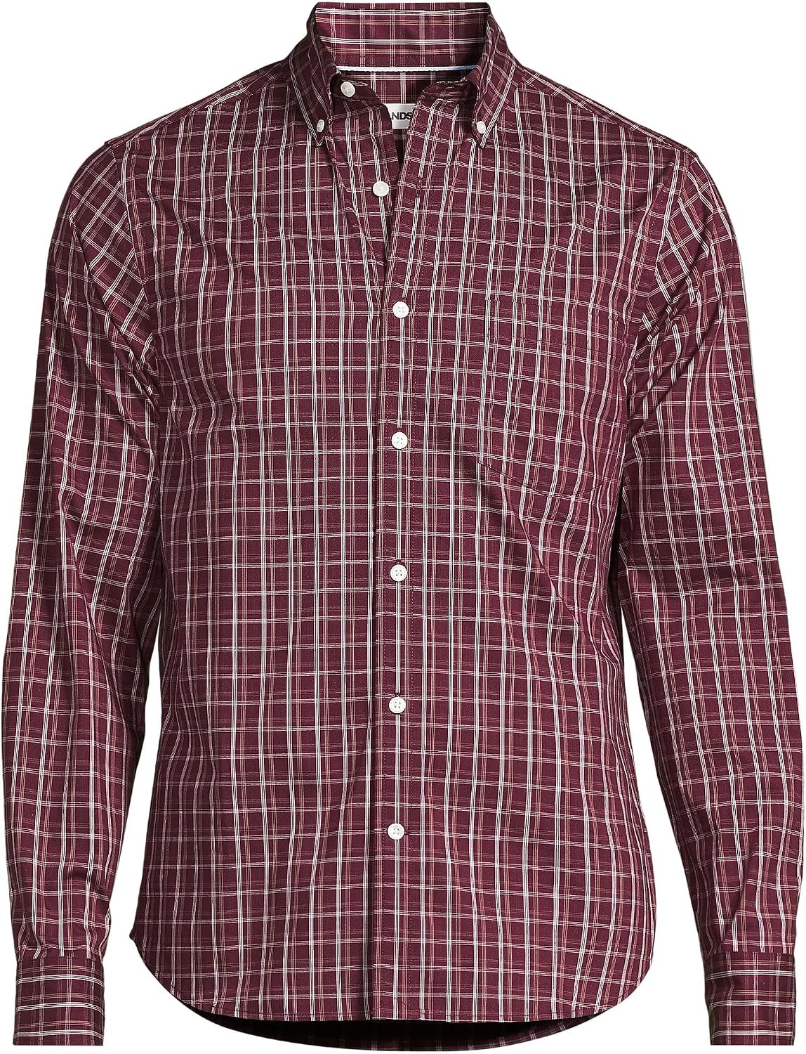 image:imageMens Traditional Fit Long Sleeve Travel Kit ShirtBurgundyCoffeeTaupe Plaid