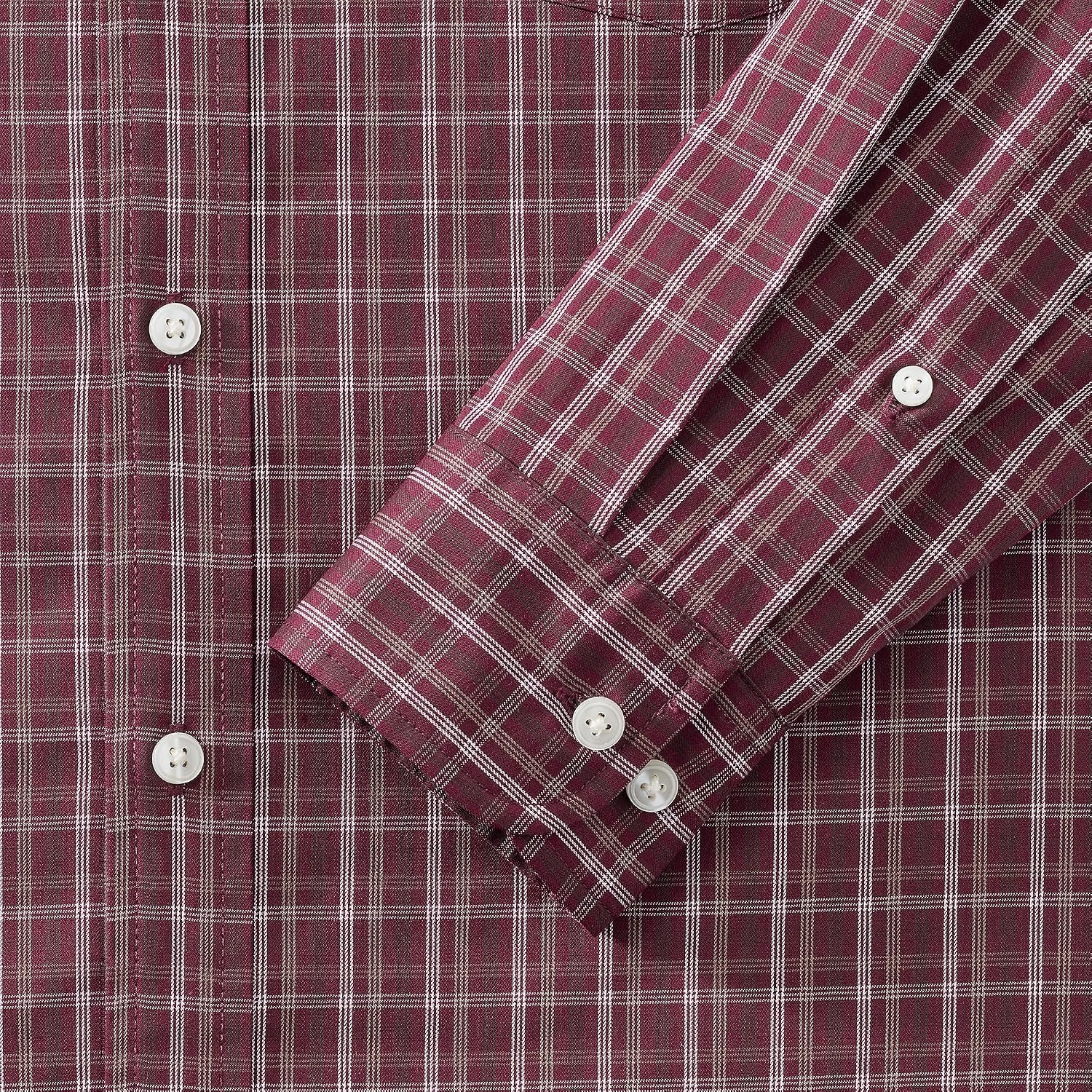 image:imageMens Traditional Fit Long Sleeve Travel Kit ShirtBurgundyCoffeeTaupe Plaid