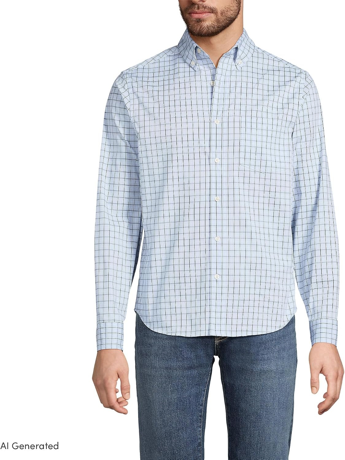 image:imageMens Traditional Fit Long Sleeve Travel Kit ShirtClearlake Blue Plaid