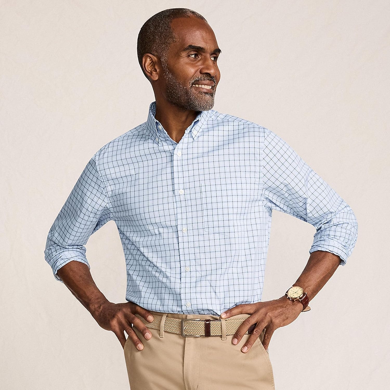 image:imageMens Traditional Fit Long Sleeve Travel Kit ShirtClearlake Blue Plaid