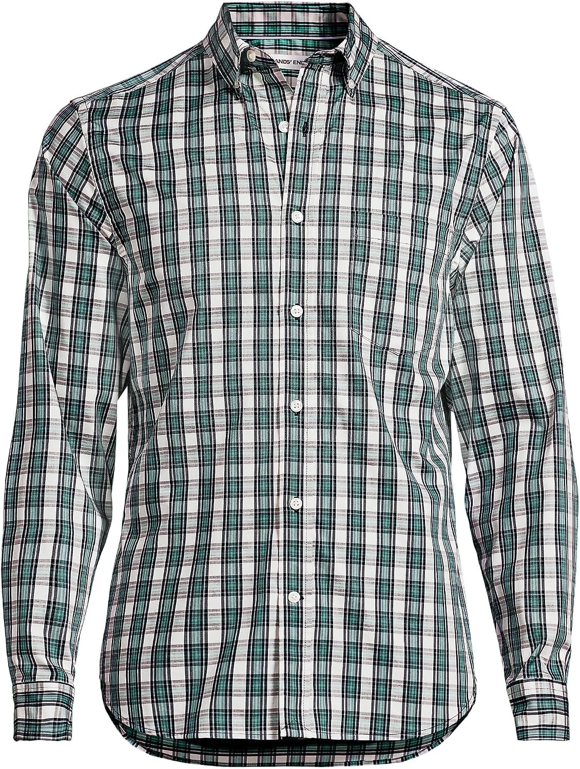 image:imageMens Traditional Fit Long Sleeve Travel Kit ShirtMuted Mineral AquaBlue Plaid