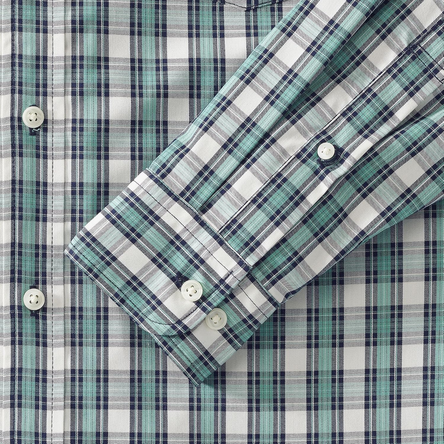 image:imageMens Traditional Fit Long Sleeve Travel Kit ShirtMuted Mineral AquaBlue Plaid
