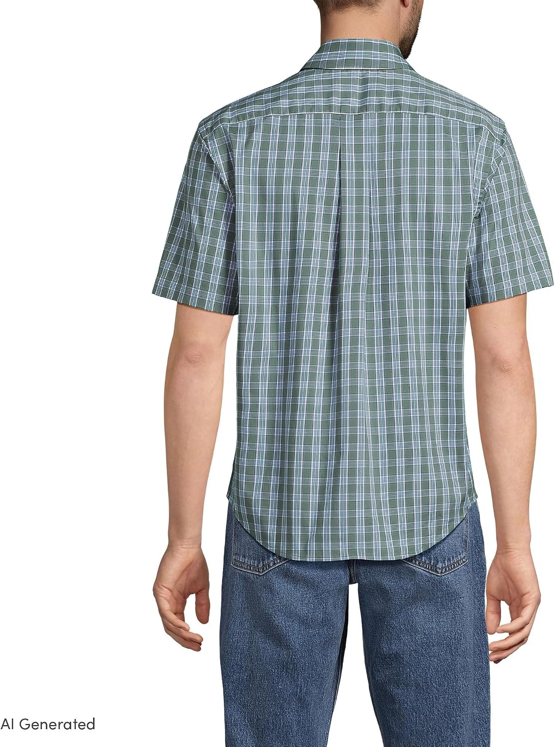 image:imageMens Traditional Fit Short Sleeve Travel Kit ShirtEucalyptusWhite Plaid