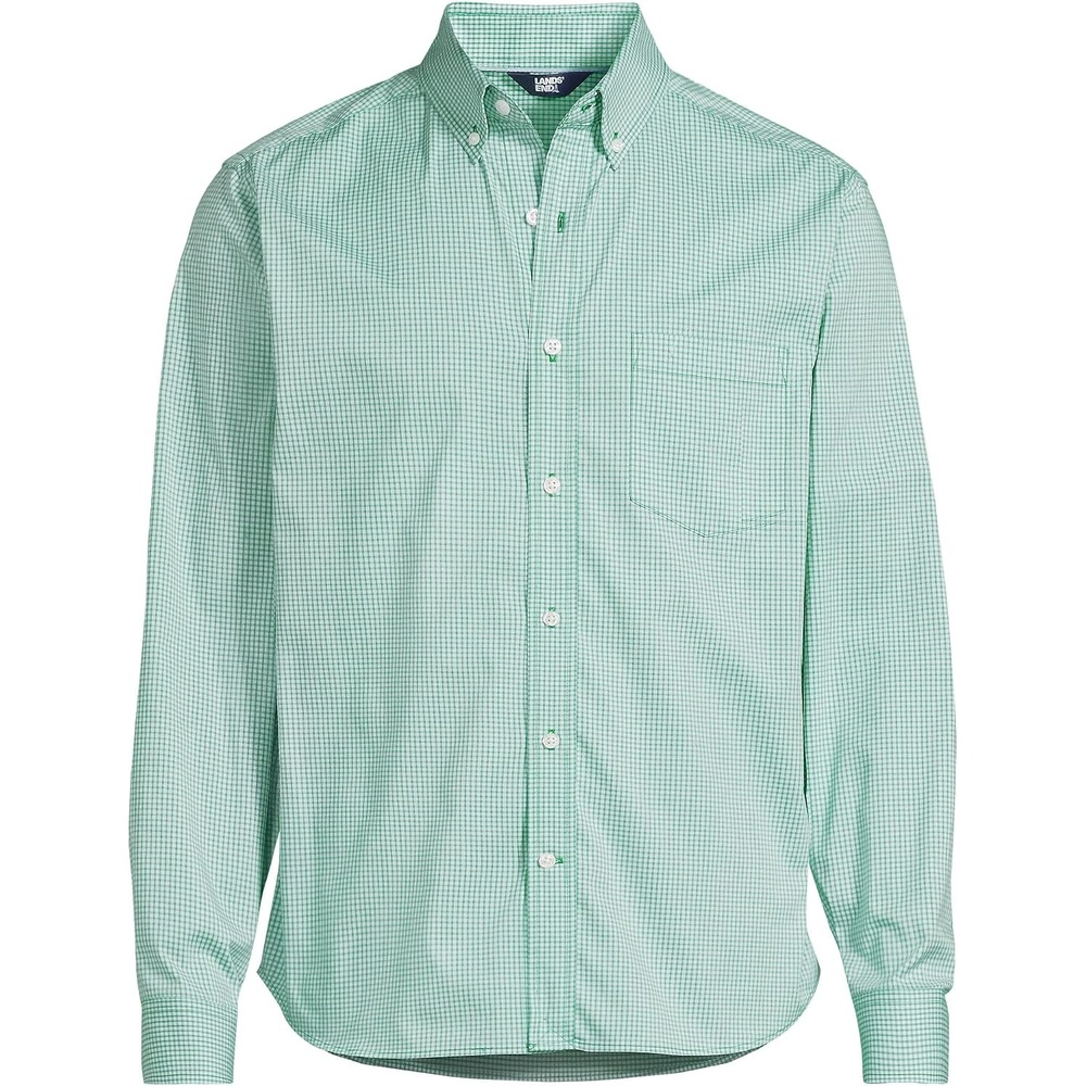 image:imageLands End Mens Wrinkle Resistant Dress ShirtSimply GreenBlue Micro Plaid