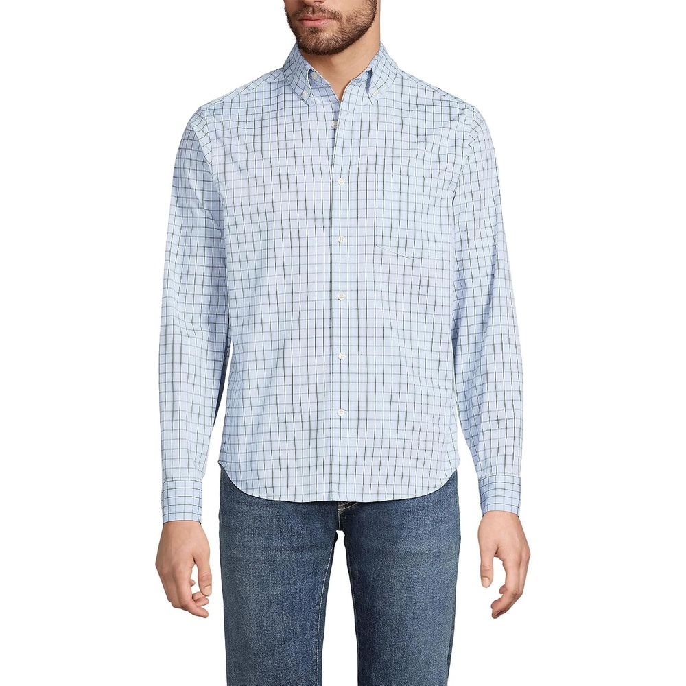 image:imageMens Traditional Fit Long Sleeve Travel Kit ShirtClearlake Blue Plaid