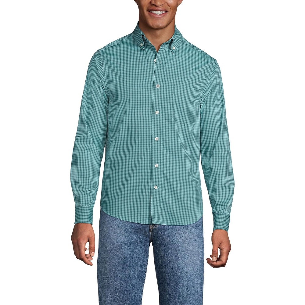 image:imageMens Traditional Fit Long Sleeve Travel Kit ShirtTourmaline Gingham