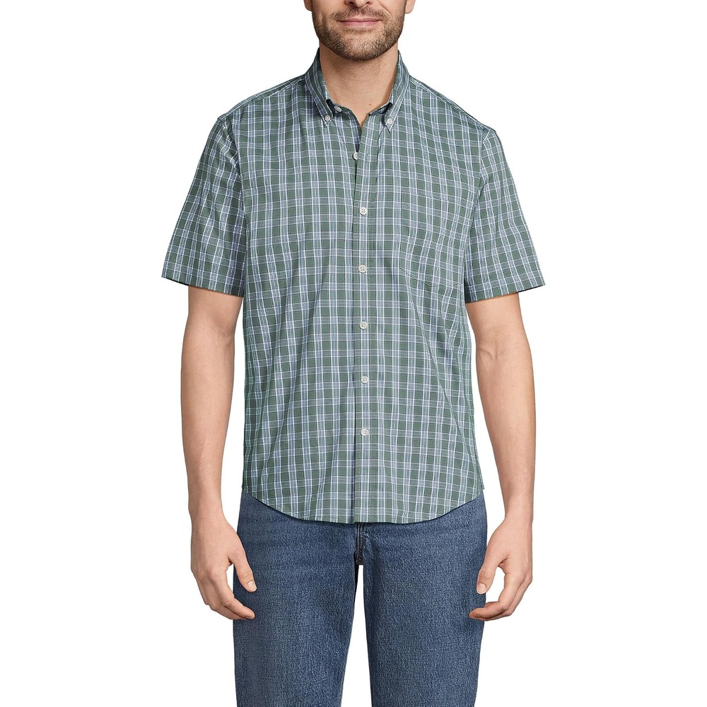 image:imageMens Traditional Fit Short Sleeve Travel Kit ShirtEucalyptusWhite Plaid