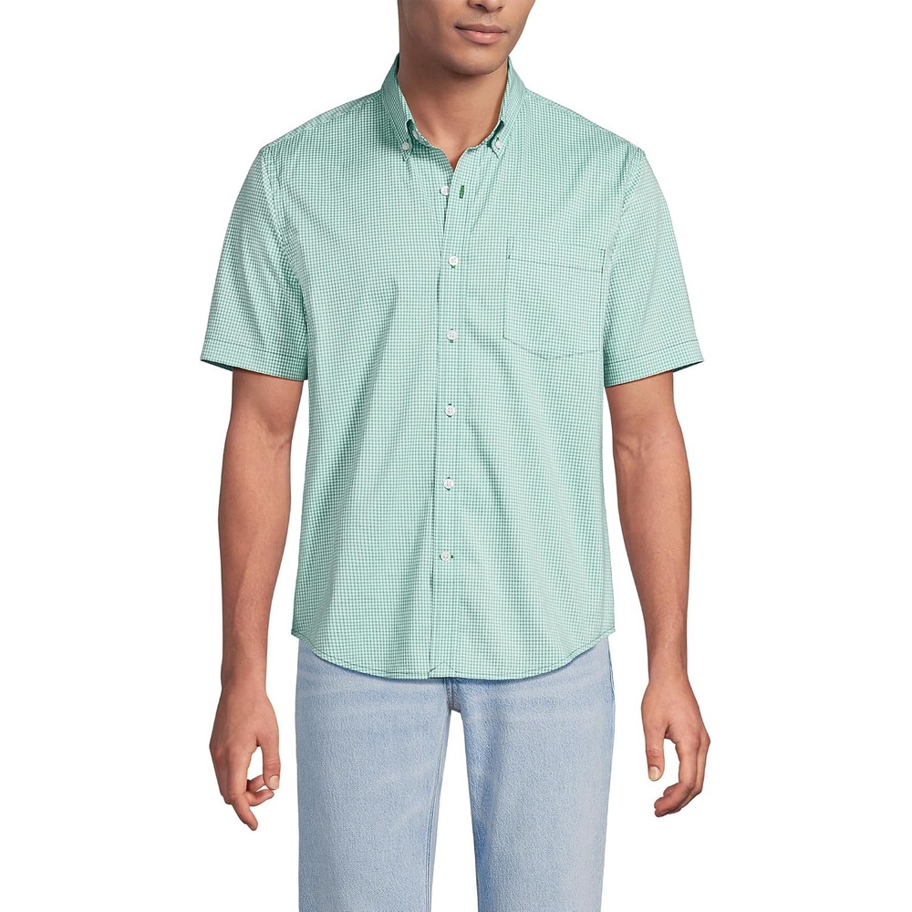 image:imageMens Traditional Fit Short Sleeve Travel Kit ShirtSimply GreenBlue Micro Plaid