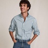 Men’s Traditional Fit Long Sleeve Travel Kit Shirt(Olive Drab/Blue Plaid)