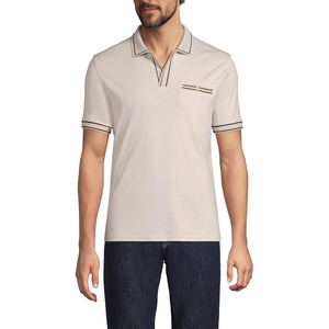 Lands’ End Men’s Short Sleeve Tipped Welt Pocket American-Grown Supima Cotton Polo(Ivory Latte)