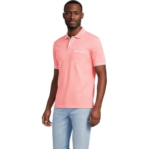 Lands’ End Men’s Short Sleeve Tipped Welt Pocket American-Grown Supima Cotton Polo(Sunset Coral Pink)