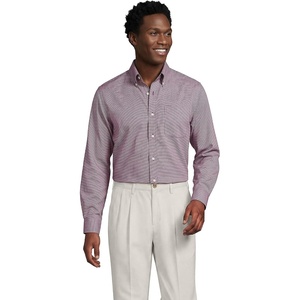 Lands’ End Men’s Traditional Fit Solid No Iron American-Grown Supima Pinpoint Buttondown Collar Dress Shirt(Rich Burgundy/White Puppytooth)