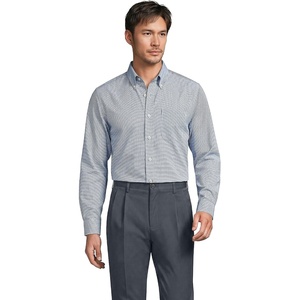 Lands’ End Men’s Traditional Fit Solid No Iron American-Grown Supima Pinpoint Buttondown Collar Dress Shirt(Vintage Steel/White Puppytooth)