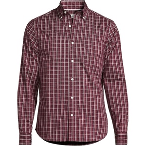 Lands’ End Men’s Wrinkle Resistant Dress Shirt(Burgundy/Coffee/Taupe Plaid)