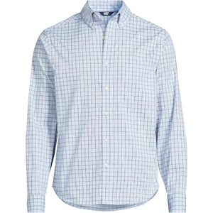 Lands’ End Men’s Wrinkle Resistant Dress Shirt(Clearlake Blue Plaid)