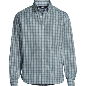 Lands’ End Men’s Wrinkle Resistant Dress Shirt(Eucalyptus/White Plaid)